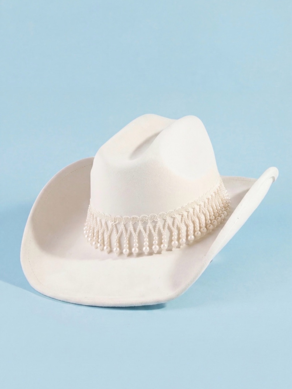 Western Hat Pearl-Trim White